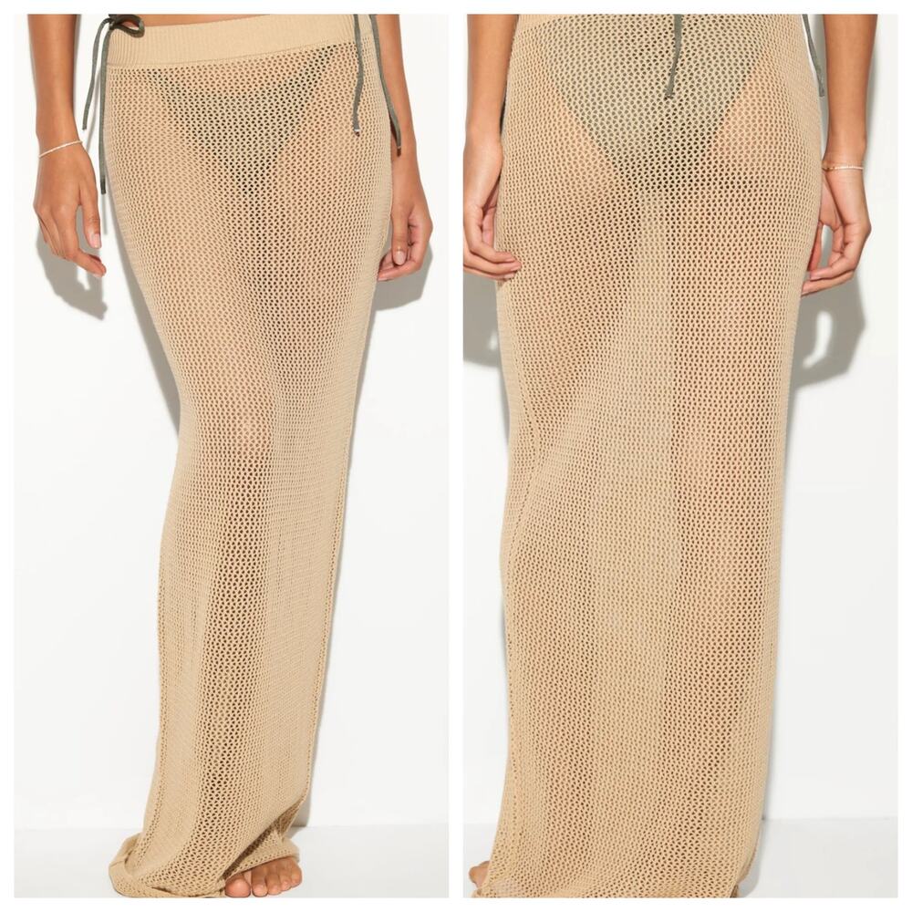 Spiritual Gangster Women's Carmen Crochet Maxi Skirt Palo Santo Tan Size XL NWT
